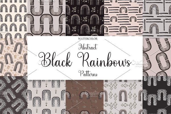 Download Watercolor Black Rainbows Patterns