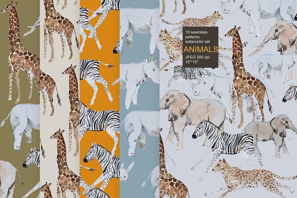 Download Animal watercolor seamless pack