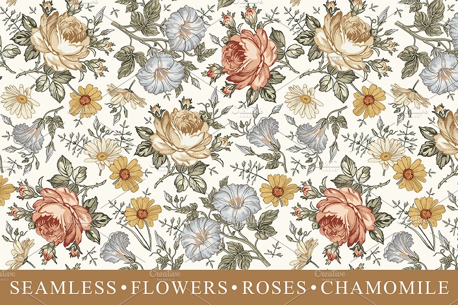 Download Set Seamless Flowers Rose Chamomile