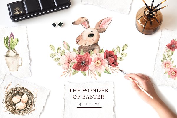 Download -30% Easter bunny. Spring watercolor