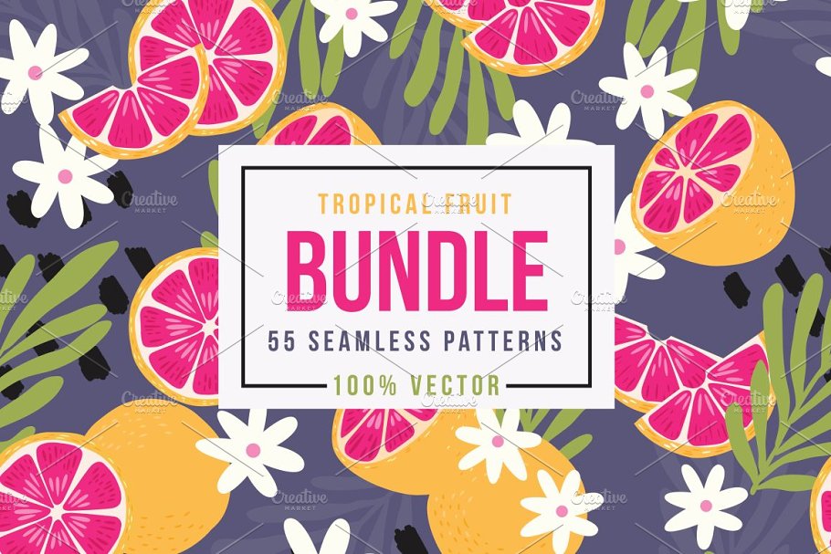 Download 55 Tropical Fruit Seamless Patterns