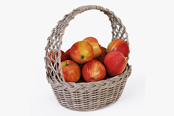 Download Wicker Basket 04 Gray with Apples