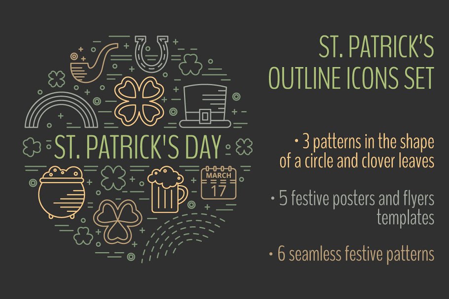 Download St. Patrick’s outline icons set