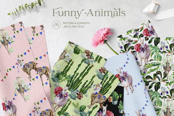 Download Funny animals watercolor patterns