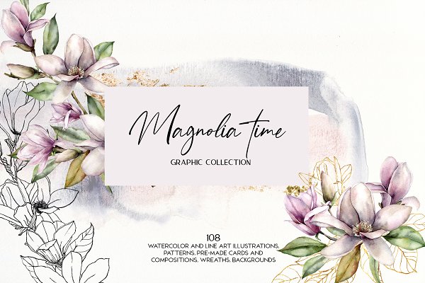 Download Magnolia time. Watercolor flowers