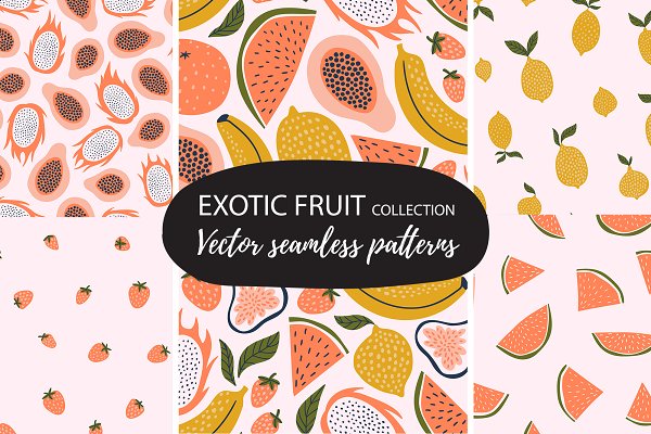 Download Exotic fruits seamless patterns