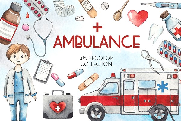Download Ambulance. Watercolor collection