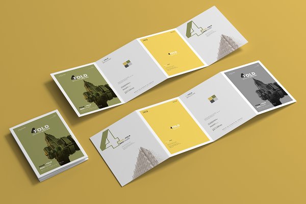 Download A4 Four Fold Brochure Mockups