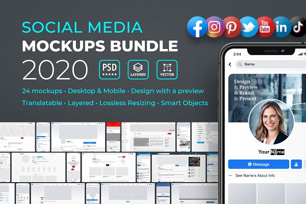 Download Social Media Mockups Bundle 2020