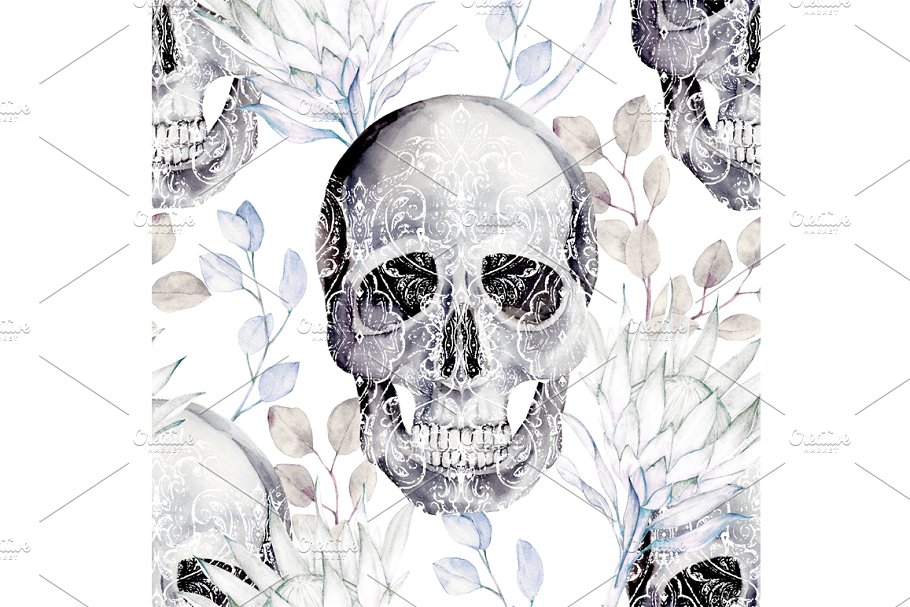 Download Watercolor Pattern With Skull