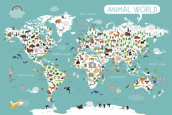 Download Cute Animals Vector World Map