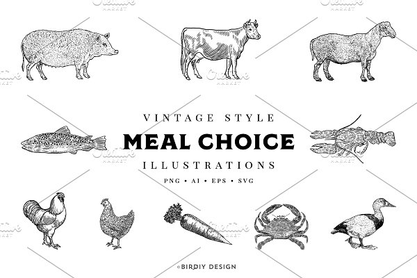 Download Vintage Meal Choice Illustrations