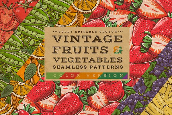 Download Fruits & Vegetables Vintage Patterns
