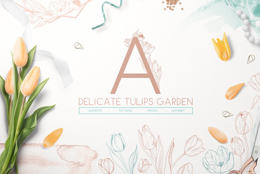 Download ✽Delicate Tulips garden. Line art