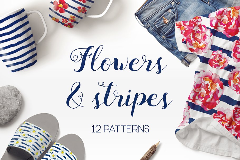 Download Flowers & Stripes 12 patterns