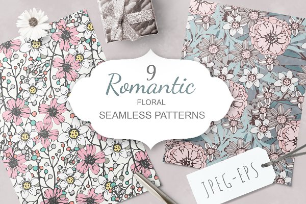 Download Romantic floral seamless patterns
