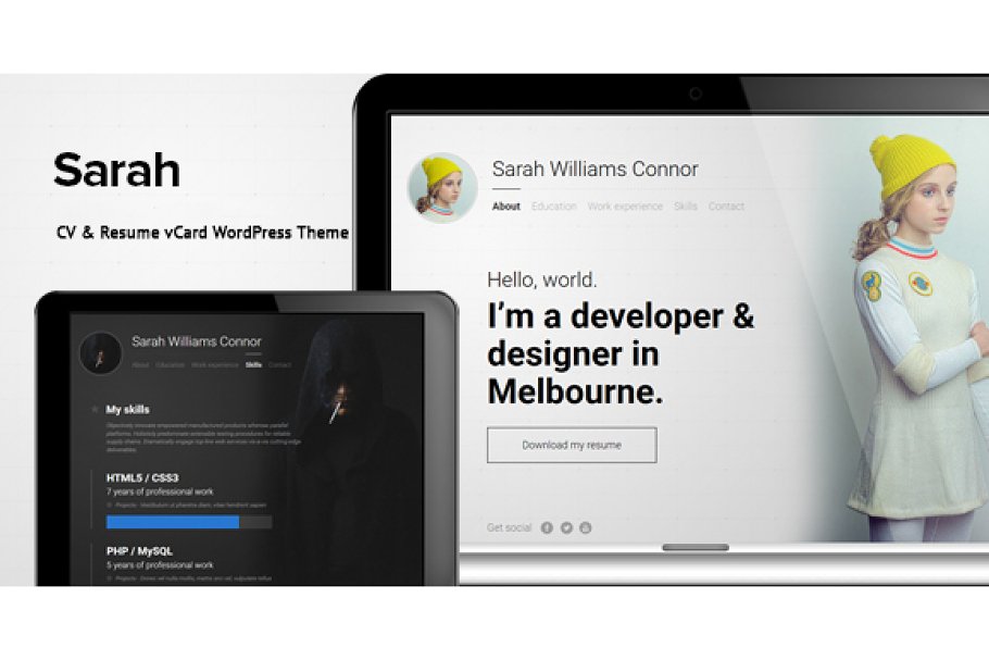 Download Sarah - CV & Resume vCard WordPress