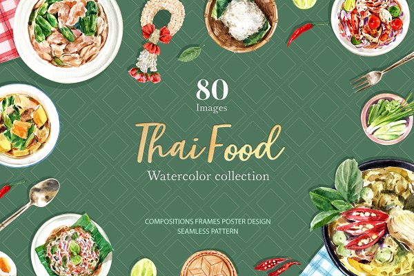 Download Thai Food Dishes Watercolor Set