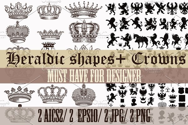 Download Big set of crowns and heraldic shape