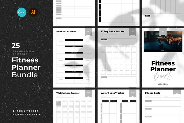 Download CANVA 25 Fitness Planner Templates