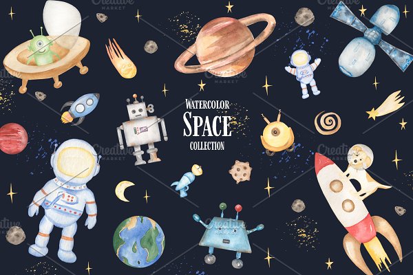 Download Watercolor Cute Space Collection