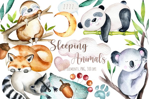 Download Cute Sleeping animals Clipart