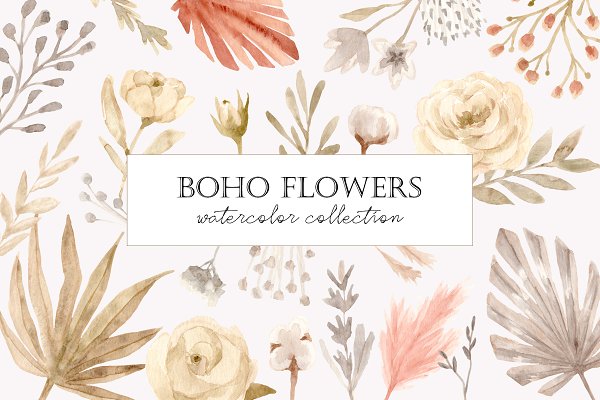 Download Boho Flowers. Watercolor Collection