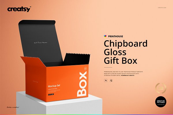 Download Chipboard Gloss Gift Box Mockup Set