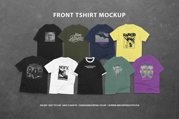 Download 9 Realistic Front T-shirt Mockup