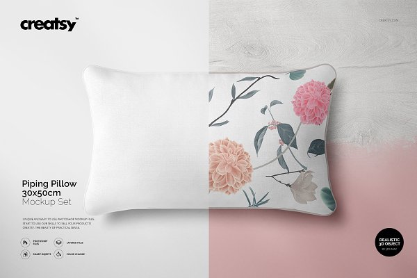 Download Piping Pillow Mockup 30x50cm