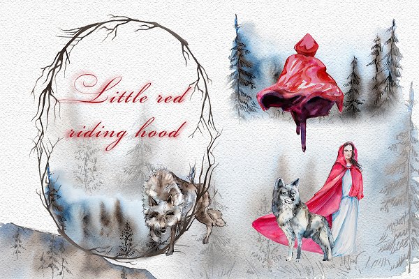 Download Watercolor Little Red Riding Hood