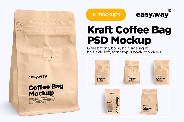Download Kraft Coffee Bag PSD Mockups Set