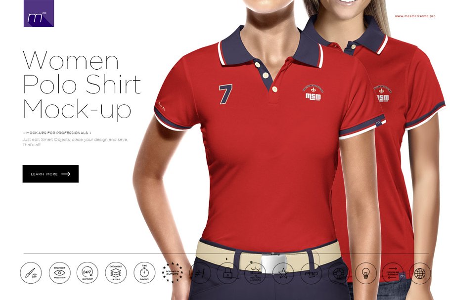 Download Women Polo Shirt 3/5 Buttons Mockup