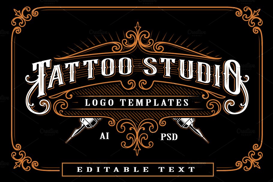 Download Set of vintage tattoo studio logos.