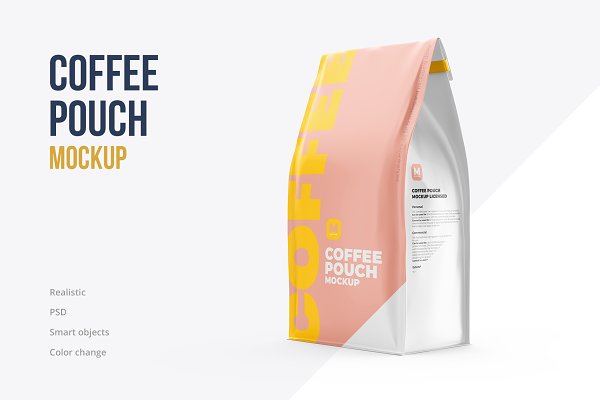 Download Coffee Pouch Mockup Half-Side view