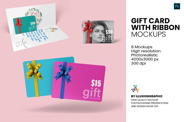 Download Gift Card with Ribbon Mockup