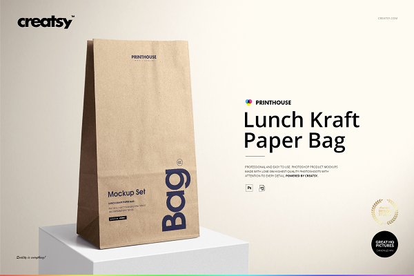 Download Lunch Kraft Paper Bag Mockup Set