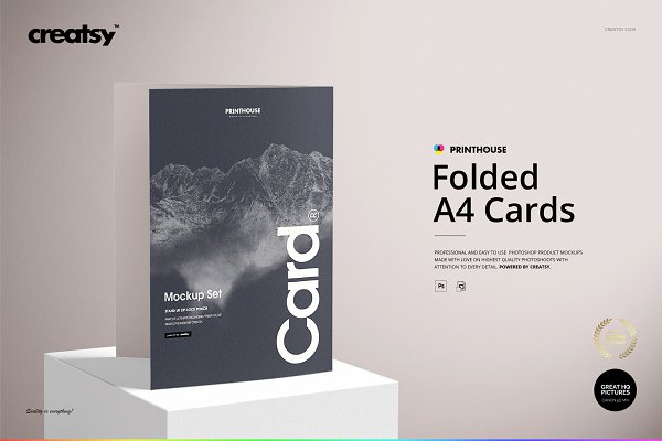 Download Folded A4 Cards Mockup Set