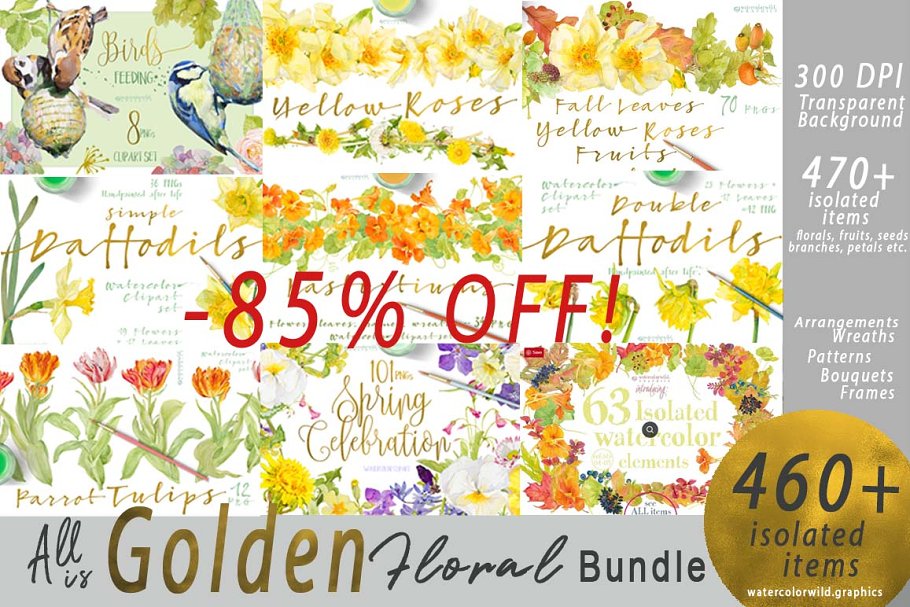 Download BUNDLE Golden-Yellow Flowers -85%