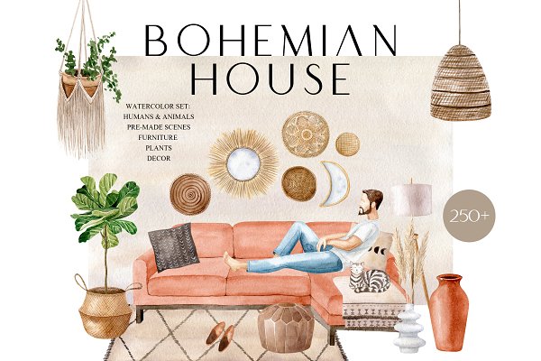 Download Bohemian House Watercolor Set