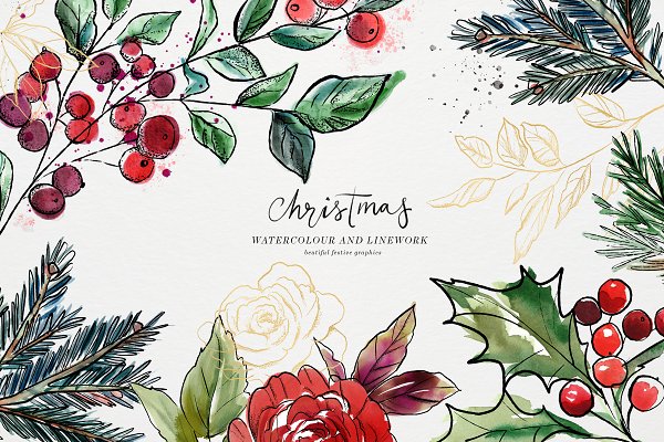 Download Christmas Watercolour and Inky Line
