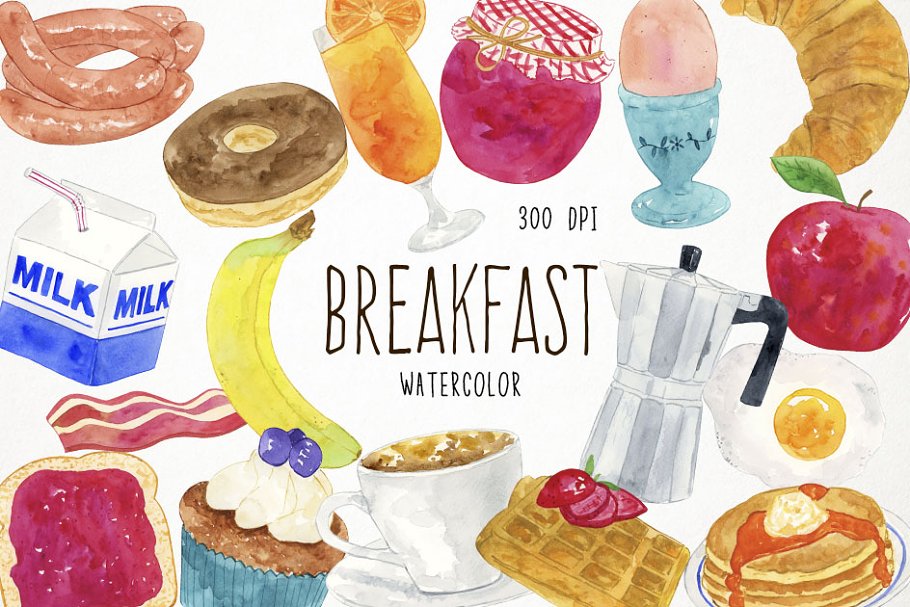 Download Watercolor Breakfast Clipart