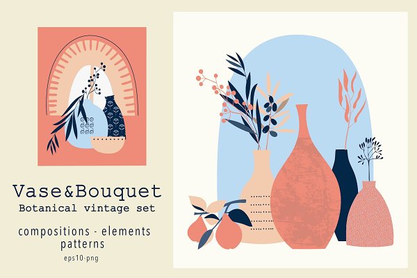 Download Vase & Bouquet. Botanical set.