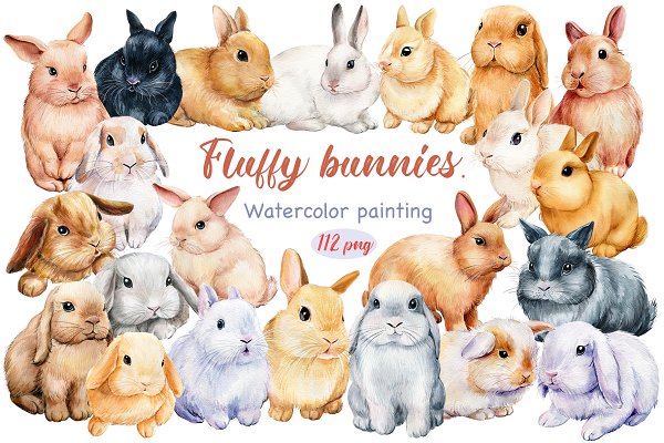 Download Fluffy bunnies. Watercolor painting