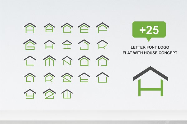 Download 25 letter font logo flat with house