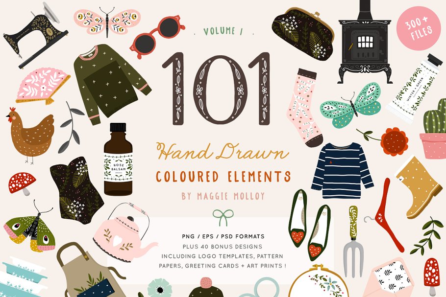 Download 101 Hand Drawn Colour Elements