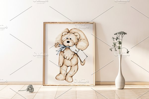 Download Newborn with Teddy Bear Watercolor