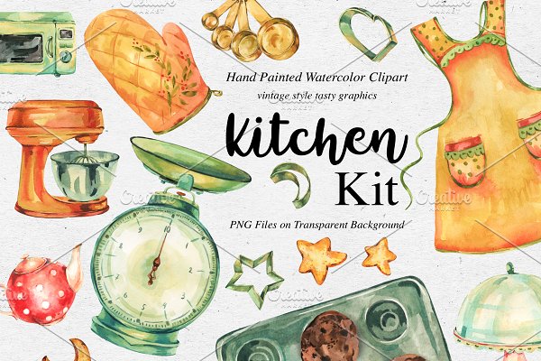 Download Watercolor kitchen utensils clipart