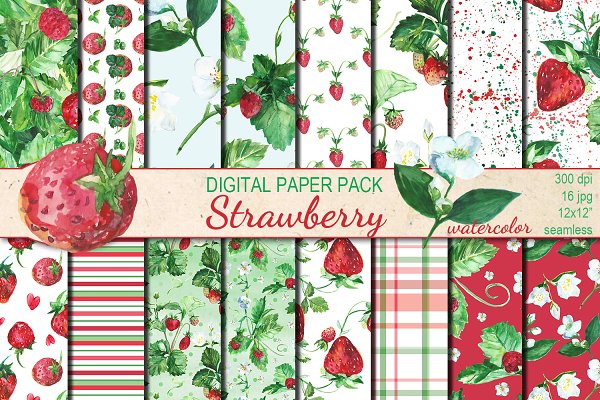 Download Watercolor Strawberry patterns