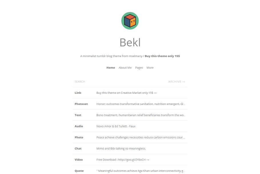 Download Bekl - Minimalist Tumblr Theme